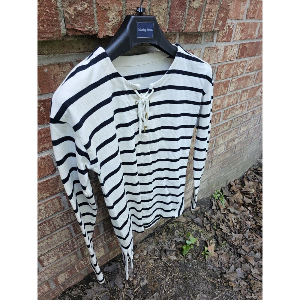 Talbots Nautical Marinière Top Lace Up Eyelet Breton Sailor Shirt XS Beach Y2k